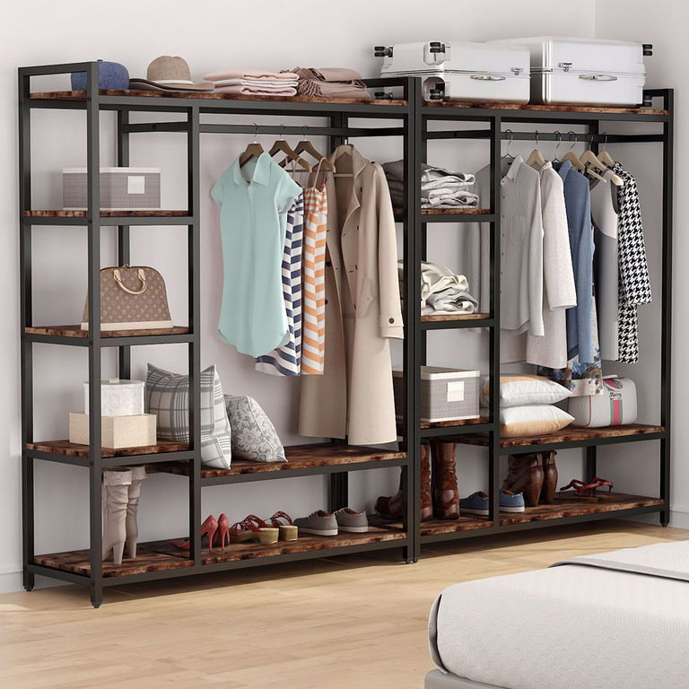Freestanding Closet Organizer with 6 Shelves and Hanging Bar