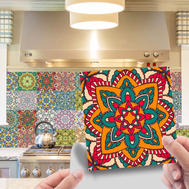 Glonme Wall Tile Sticker 3 Sizes DIY Mural Retro Print Mosaic Removable