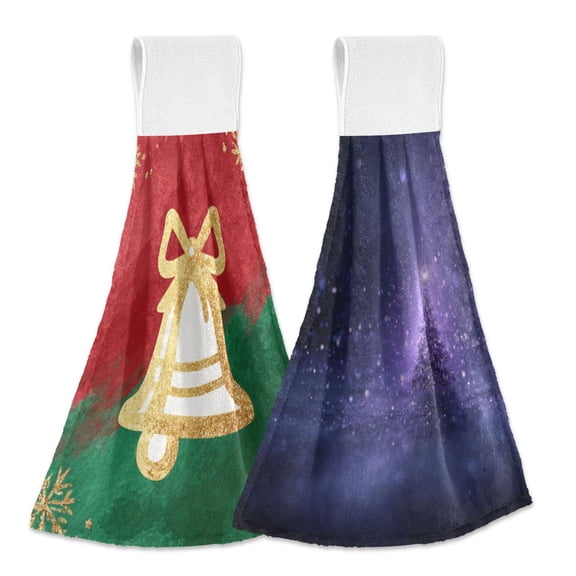 IAUYY Kitchen Hanging Towels Set of 2 100% Polyester Absorbent, Super Soft Hand Towels with Hanging Loops for Bathroom Kitchen Shining Snowflakes Shining Christmas Tree