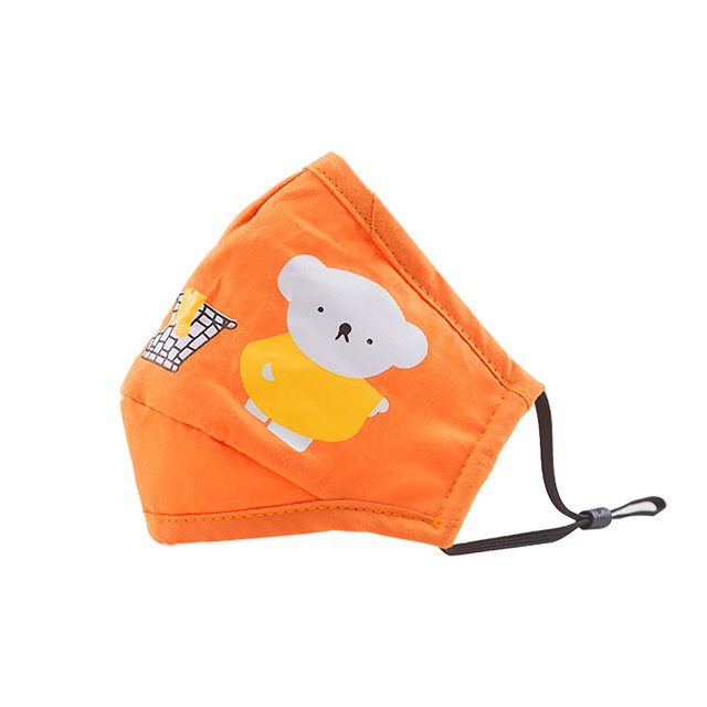 Boyijia 8-layer Filtration PM2.5 Children Mask Cotton Cartoon Mouth Face Cover with Filter Small Bear Orange