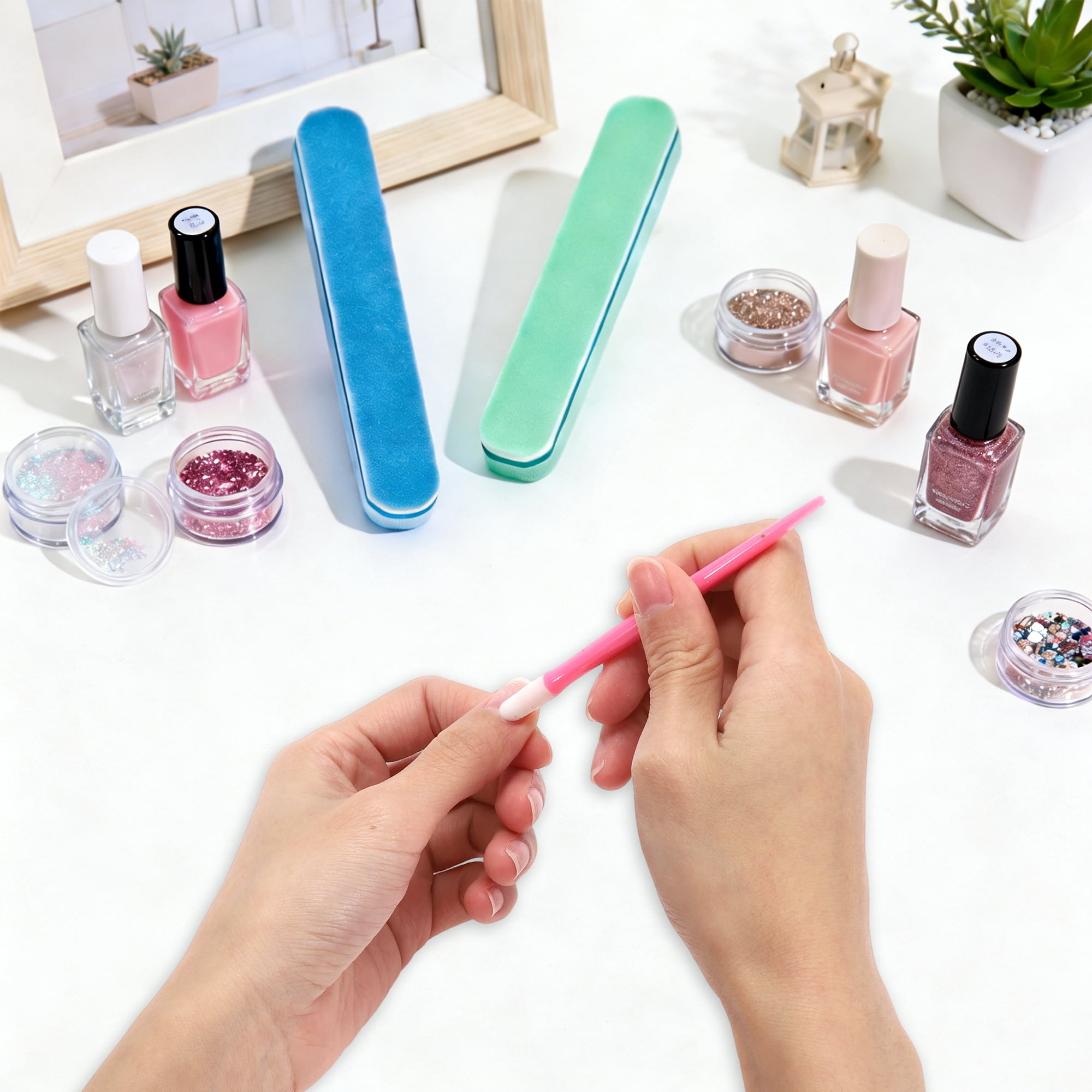 Unique Bargains Portable Manicure Tools Kit for Nail Care Pink White Silver Tone