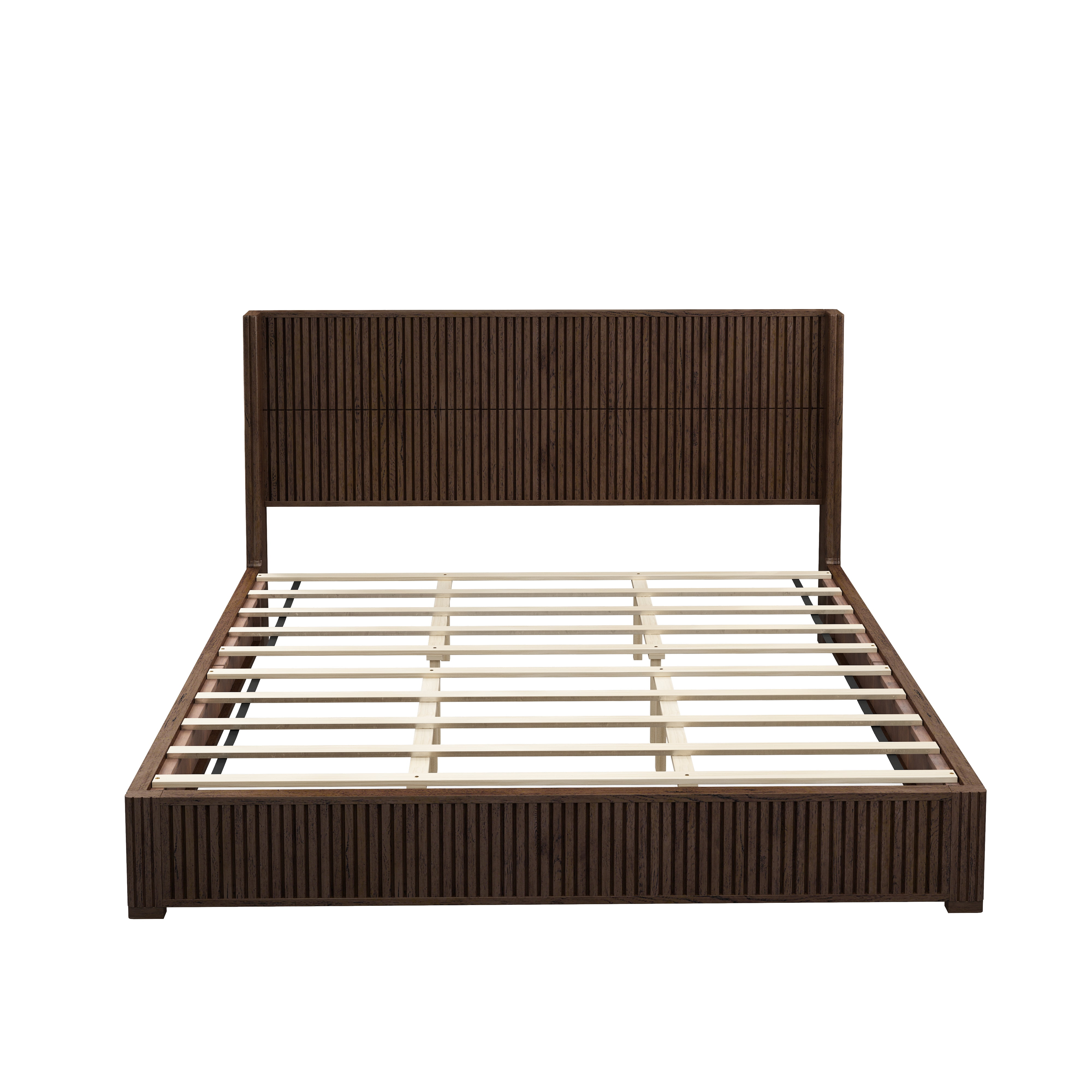 King Size Solid Wood Platform Bed Frame with Headboard, No Box Spring Needed, Easy Assembly