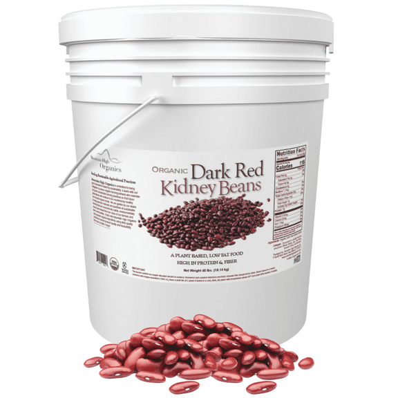 Organic Dark Red Kidney Beans, 40 lb. Emergency Bucket - Mountain High Organics