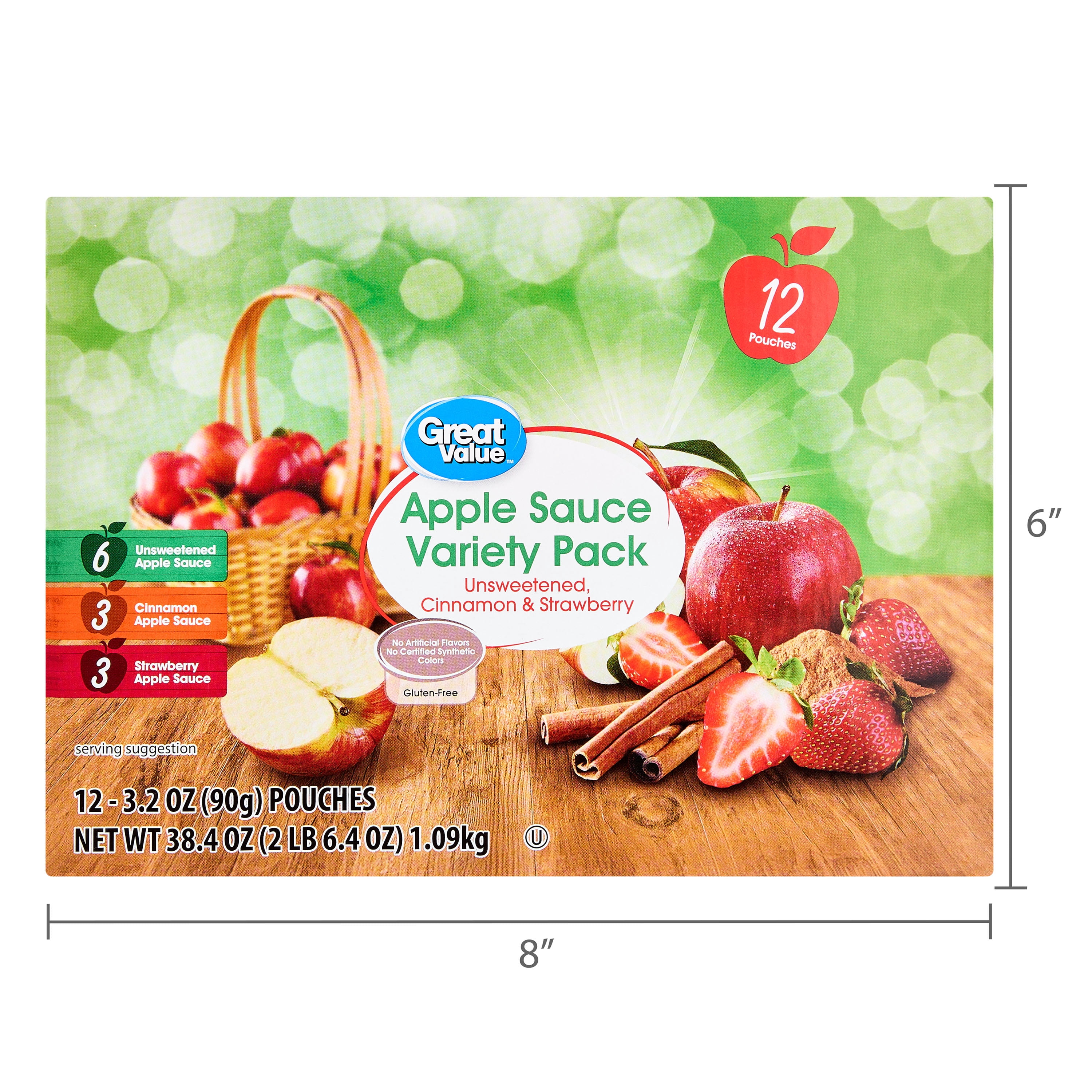 Great Value Apple Sauce Variety Pack, 38.4 oz, 12 Pouches