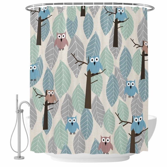 72x78 Inch Shower Curtain Cute Owl Bathroom Decor, Waterproof Fabric Bathtub Bath Curtains Decorative Farmhouse Cartoon Animal Green Blue Leaves Trees Extra Long Shower Curtain Set with Hooks
