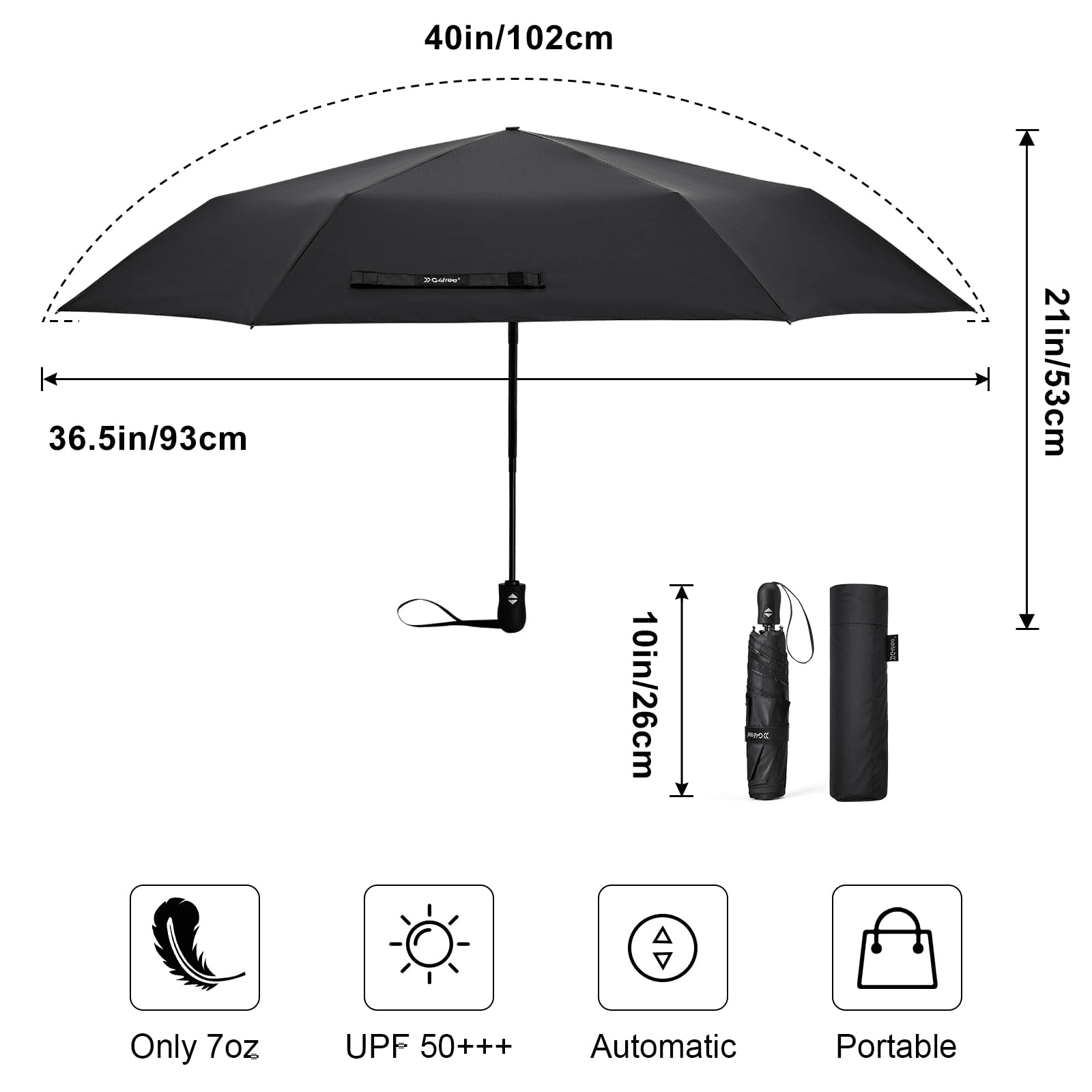 G4Free Travel Umbrella Ultralight UPF 50+ UV Protection Compact Umbrella Super Slim Small Mini Automatic Open and Close