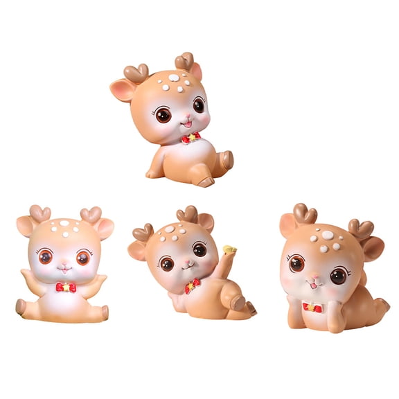BALAHAPY Deer Cake Toppers Resin Miniature Deer Figurines Fairy Garden 4Pcs 2.36X1.97X2.36In