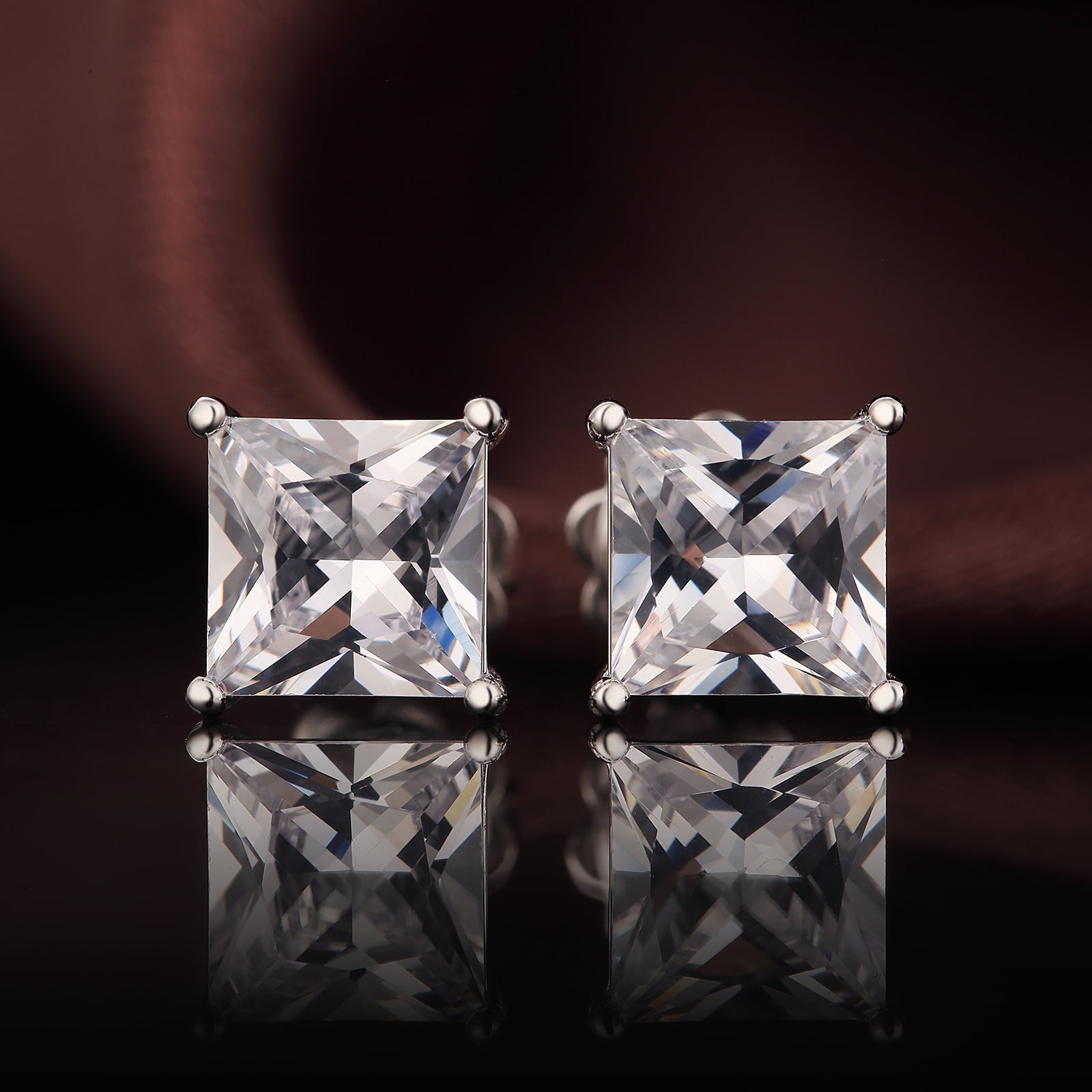Jiamiaoi 18k White Gold Plated 925 Sterling Silver Sparkly Cubic Zirconia Stud Earrings Sets 4mm-8mm Circle Diamond Earrings Gold Square Stud Earrings Hypoallergenic