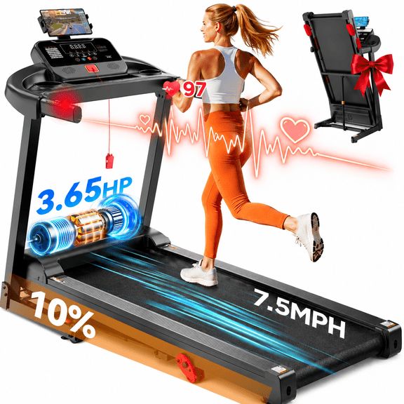 Folding Electric Treadmill for Home, 9MPH 3.65HP Portable Treadmill w/ 10% Incline for Running Walking Exercise, 330lbs Capacity, APP Control, 105 Programs, Treadmill for Home