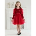 thumbnail image 5 of Usaibhir Girls Velvet Dress Flutter Long Sleeve Round Neck Tutu Shiny Midi Party Wedding Big Bowknot Tulle Clothes for Special Occasion 2-6T, 5 of 9