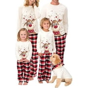 Christmas Family Matching Pajamas Set Adult Kids Baby Deer Printed Tops Plaid Pants Sleepwear Nightwear Set