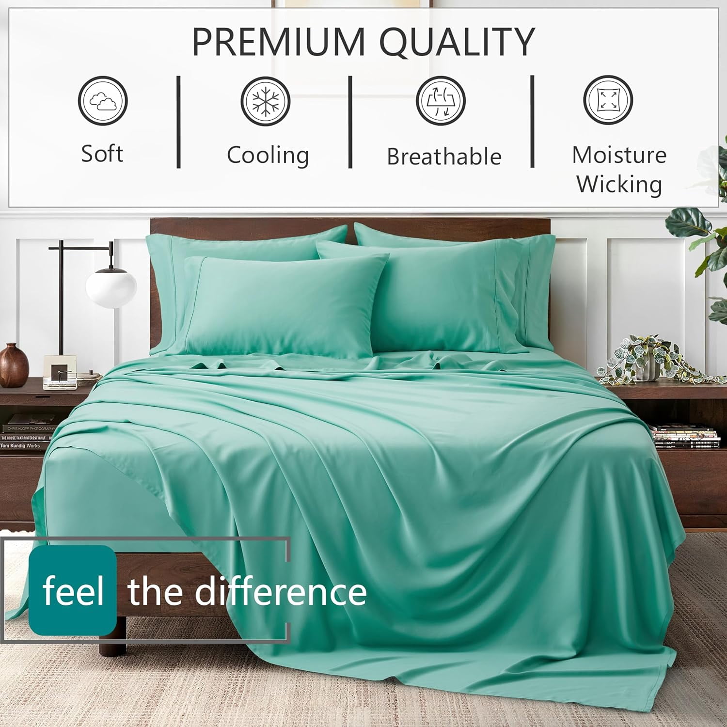 American Home Collection Bamboo Viscose Sheet Set - Silky Soft, Cooling for Hot Sleepers - 18 Inches Deep Pocket - Premium Sateen Finish - California King, Sage Green