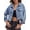 Blue, variant on Women'S Cropped Denim Jacket Distressed Button-Down Jean Jacket Long Sleeve Ripped & Frayed Blue Coat Blue XS