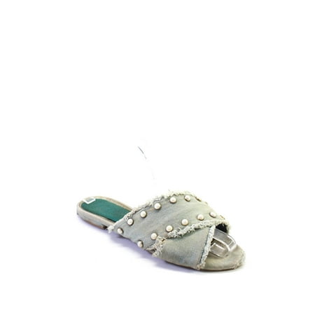 

Pre-owned|Seychelles Womens Faux Pearl Frayed Denim Slides Sandals Blue Size 7
