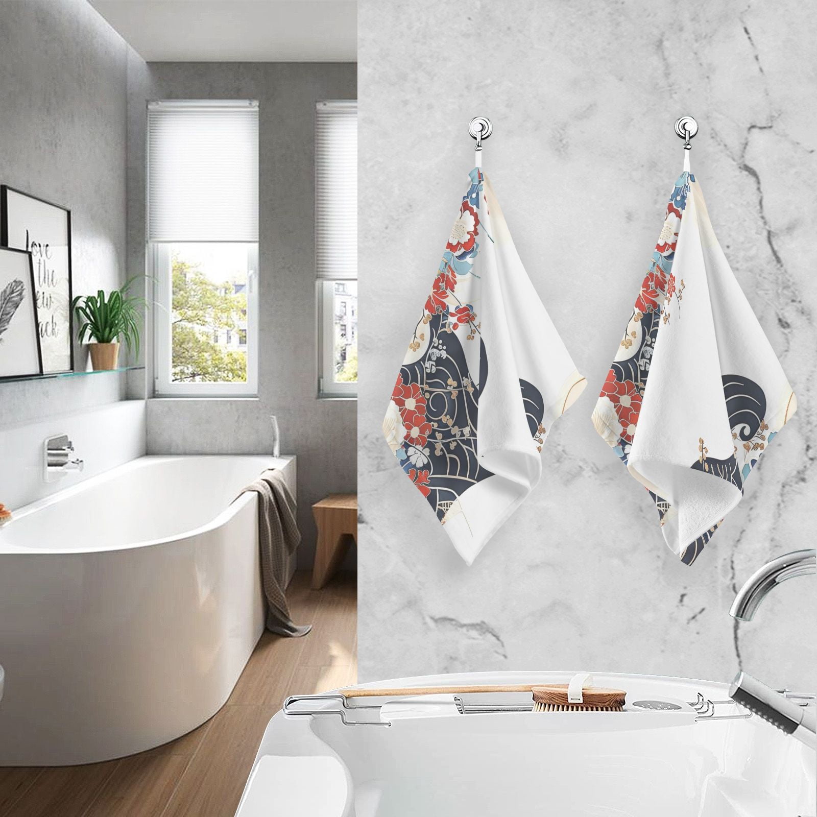 Chinese Arabesque Hand Towels Cotton Bath Towels Large Face Towels Absorbent for Bathroom 2 Packs