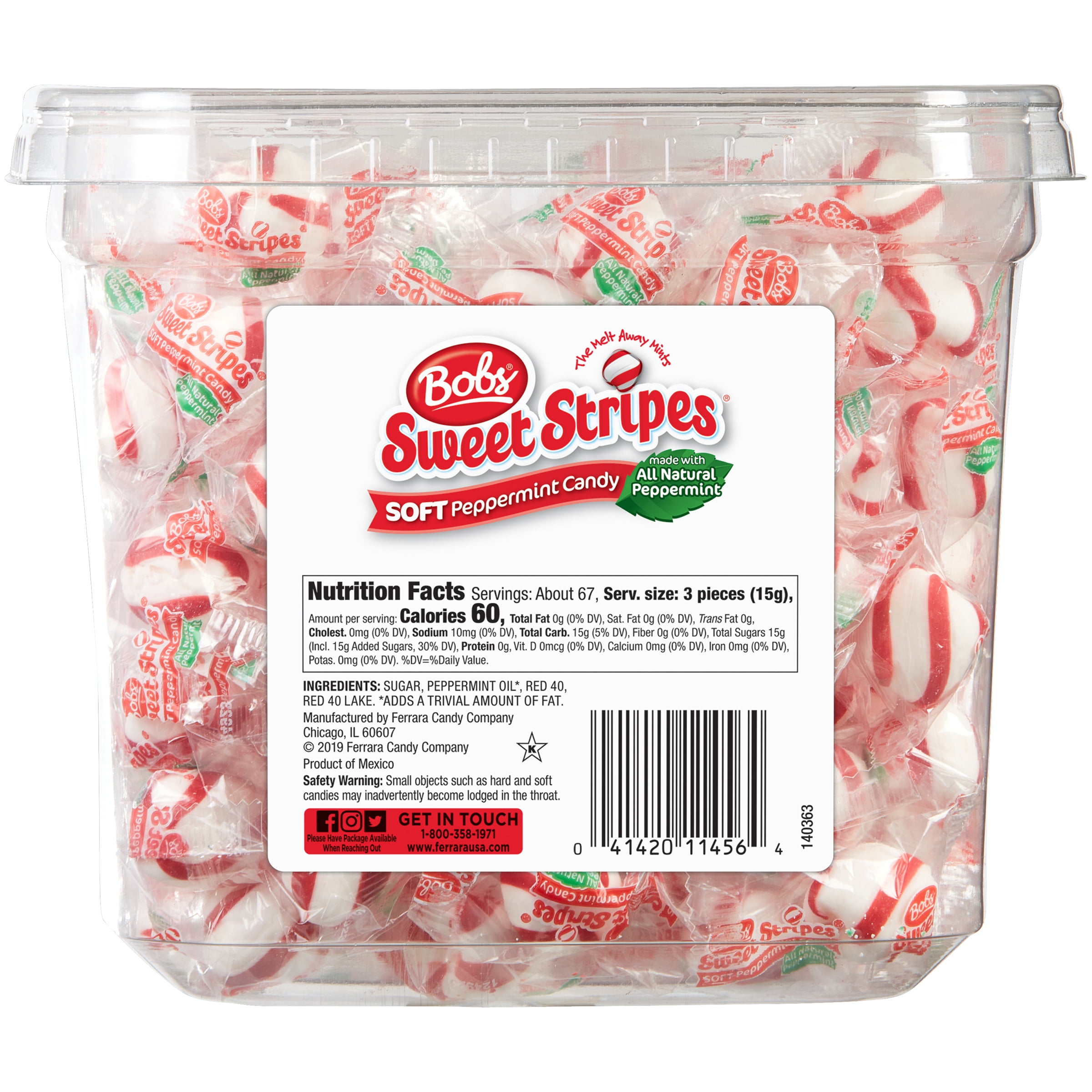 Bob's Sweet Stripes Peppermint Candy, 34.5 oz Tub (200 Count)