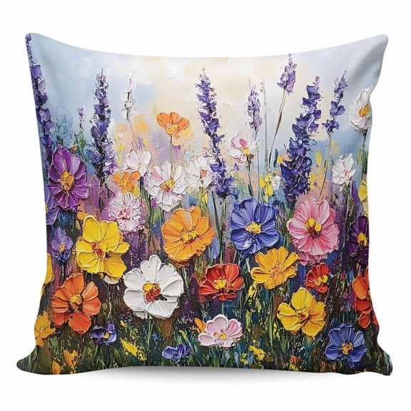Throw Pillow Covers 24x24 Inch, Spring Botanical Decorative Pillow Cases for Couch Sofa Bed, Modern Oil Painting Vintage Flowers Cotton Linen Square Home Decor Pillowcases with Hidden Zipper