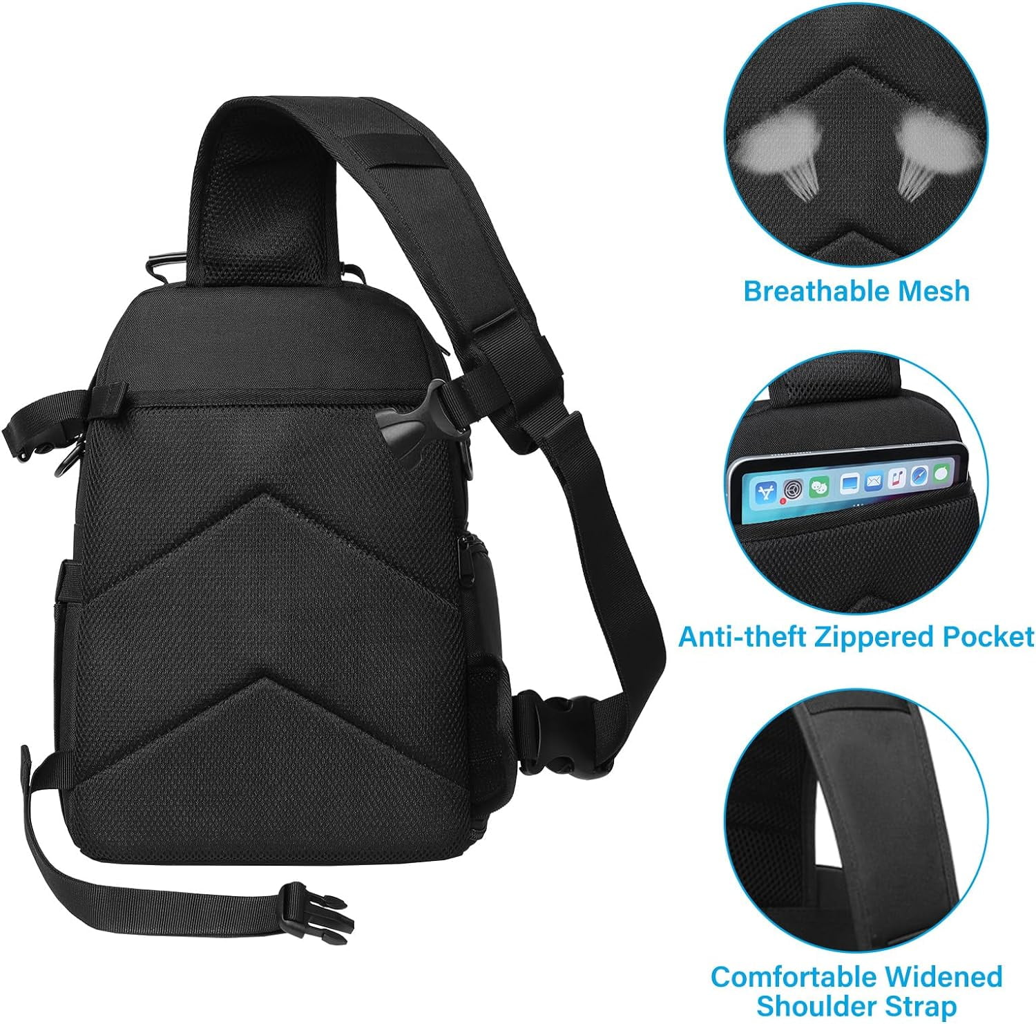 Mosiso Camera Sling Bag for Photographers, DSLR/SLR/Mirrorless Camera Case Crossbody Sling Backpack with Tripod Holder, Compatible with Canon/Nikon/Sony, Black