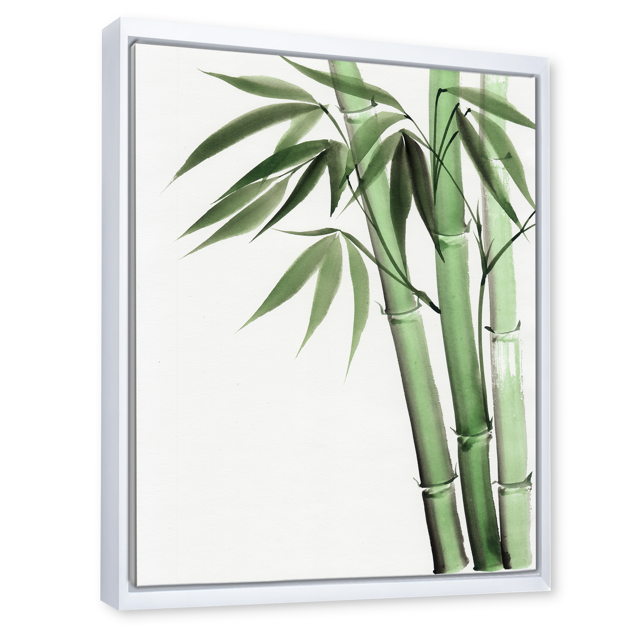 Palm Bamboo Detail On White II 12 in x 20 in Framed Painting Canvas Art Print, by Designart