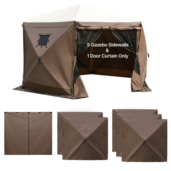 KFFKFF Canopy Sidewalls, 5.67 x 4.85 ft, Tent Panels with Water-Resistant and UV Protection, Includes 1 Zippered Door & 2 Windows, Ideal for Outdoor Events and Vendor Booths (6 Panels Only, Brown)