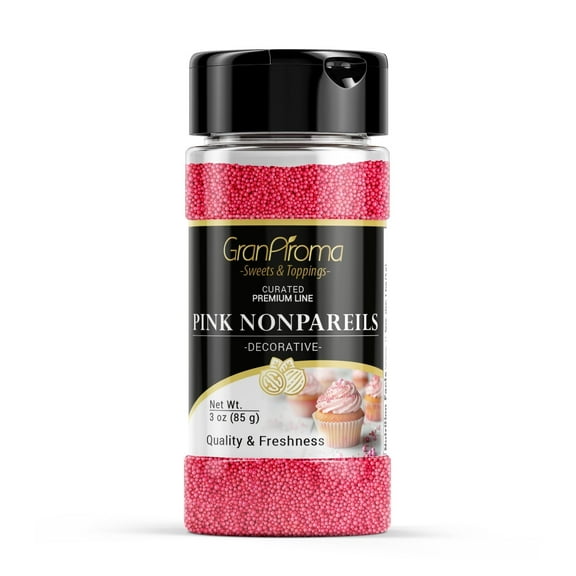 GranAroma Pink Nonpareils, Decorative Sprinkles, Cakes & Cookies, Bakery Staple 3 Ounce