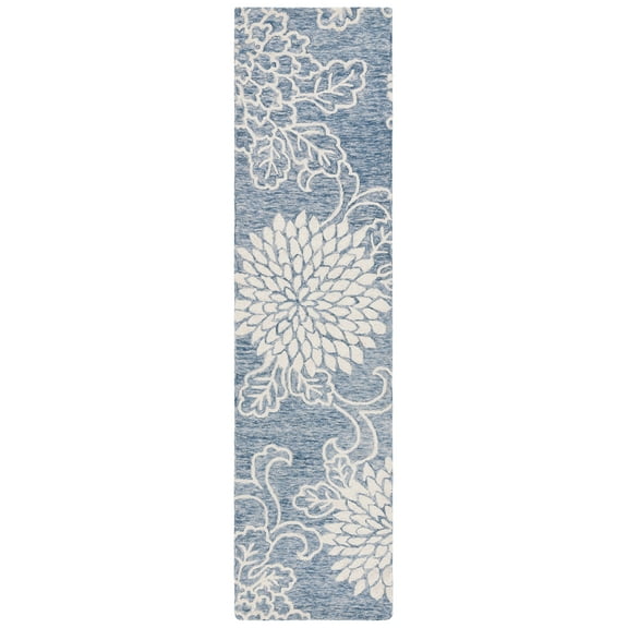 SAFAVIEH Jardin Clara Floral Wool Runner Rug, Blue/Ivory, 2'3" x 9'