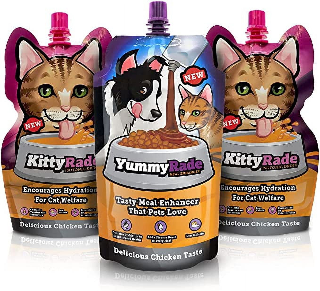 KittyRade & YummyRade Bundle/Prebiotic Drink and Gravy Meal Enhancer/Chicken Flavor/Digestion & Immune Support/3 - 8.4 fl. oz. Pouches