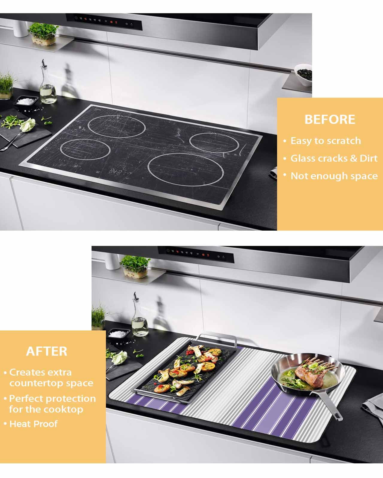 nqOlkjepod Large Induction Cooktop Protector Mat 24"x21", Purple Gray Stripes Stove Top Covers for Electric Stove, Modern Simple Abstract Vertical Lines Stove Burner Cover Mats Stove Cover