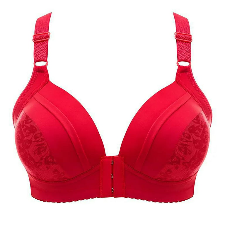 DORKASM Plus Size Front Closure Bras for Older Women Push Up Padded Comfortable  Bras for Women Front Closure Red 2XL 