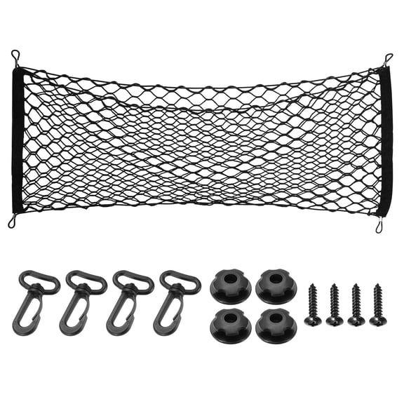 Uxcell Truck Cargo Net, 35 x 16 Inch Polyester Adjustable Trunk Bed Net Stretchable Mesh Storage Organizer with 8 Hooks Universal for Pickup Trucks SUV Cars, Black