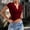 Red, variant on Womens V-Neck Tops Short Sleeve T Shirts Y2K Crop Tops Business Casual Going Out Tops Half Quarter Zip Athletic Pullover Tee(Coffee,S)