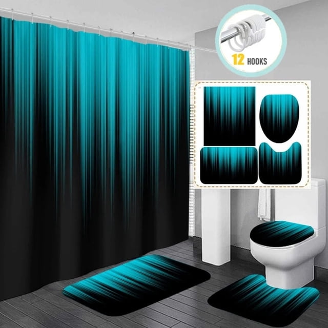 Cqxid Four Pieces Beddings Under $25 Home & Garden Four-Piece Set Modern Gradient Style 4 Piece Curtain And Bathroom Rug Shower Set Create An Elegant Bathroom