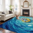 thumbnail image 3 of Funny Art Washable Living Room Rugs 6'x9', Summer Elephant Swimming Blue Sea View Oil Painting Low Pile Throw Large Area Rug Non-Slip Sturdy Edge Binding Carpet for Dining Room Kitchen Office, 3 of 9