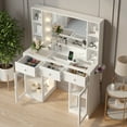 thumbnail image 6 of Zimtown Makeup Vanity with 3 Colors Light Mirror, Glass Top Vanity Desk with Two Glass-Door Storage Cabinets & Charging Station, White, 6 of 7