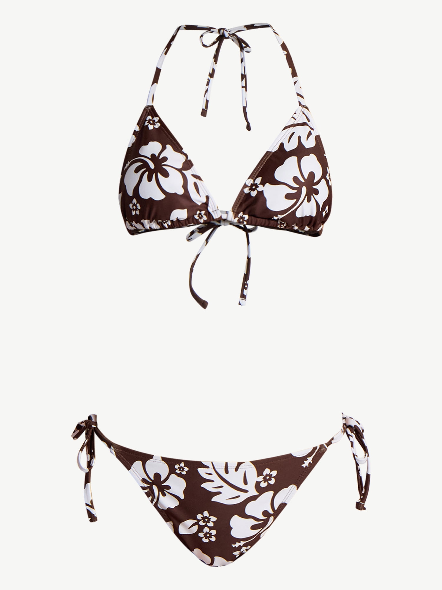 No Boundaries Hibiscus Printed Triangle Bikini Top, Women’s XXS-XXL