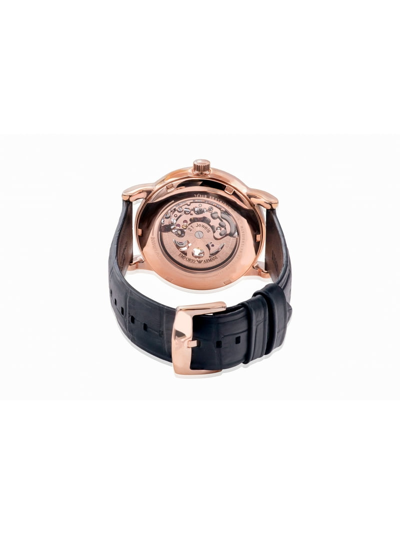 Emporio Armani Mens Watch, Leather Strap, Rose Gold Dial