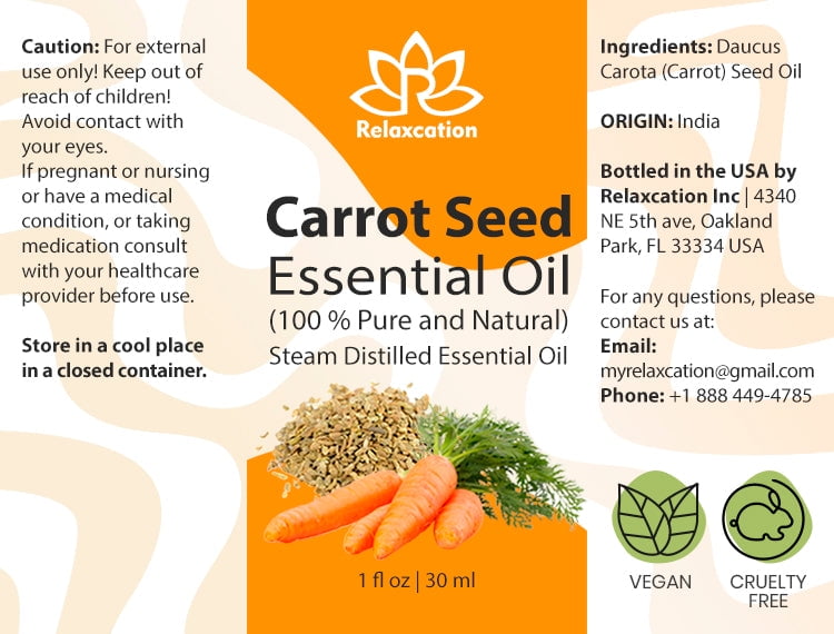 Carrot Seed Essential Oil (Daucus Carota) – 100% Pure Steam Distilled Aromatherapy Oil by Relaxcation | 0.5–4 fl oz