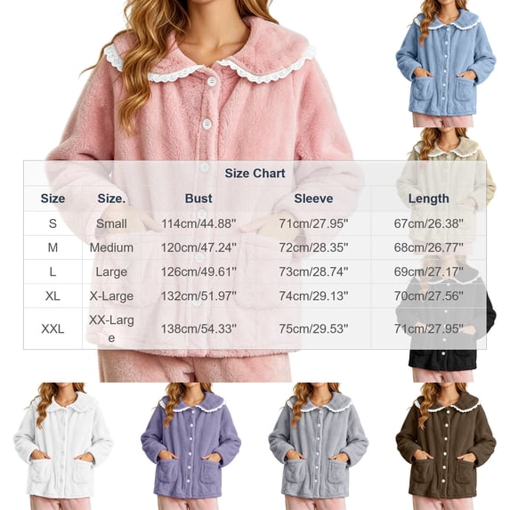 uublik Women's Fleece Bed Jacket with Front Pockets Button Front Cozy Lounge Wear for Sleeping Beige