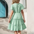 thumbnail image 6 of Spazoro Little and Big Girls Dresses, Round Neck Waist Cinched Solid Color Ruffle Sleeve Casual Dresses for Girls Green Size 4-5T, 6 of 9