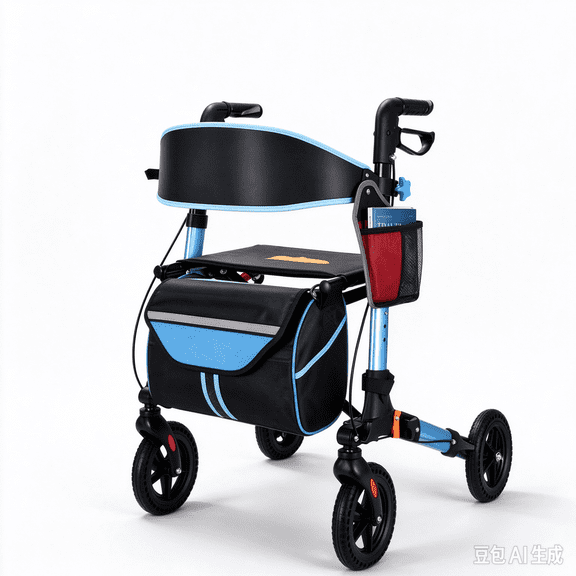 Rollator Walker for Seniors with Seat, 300 Lbs Capacity, Lightweight Foldable Aluminum Walker, 8" All-Terrain Wheels, Adjustable Handles