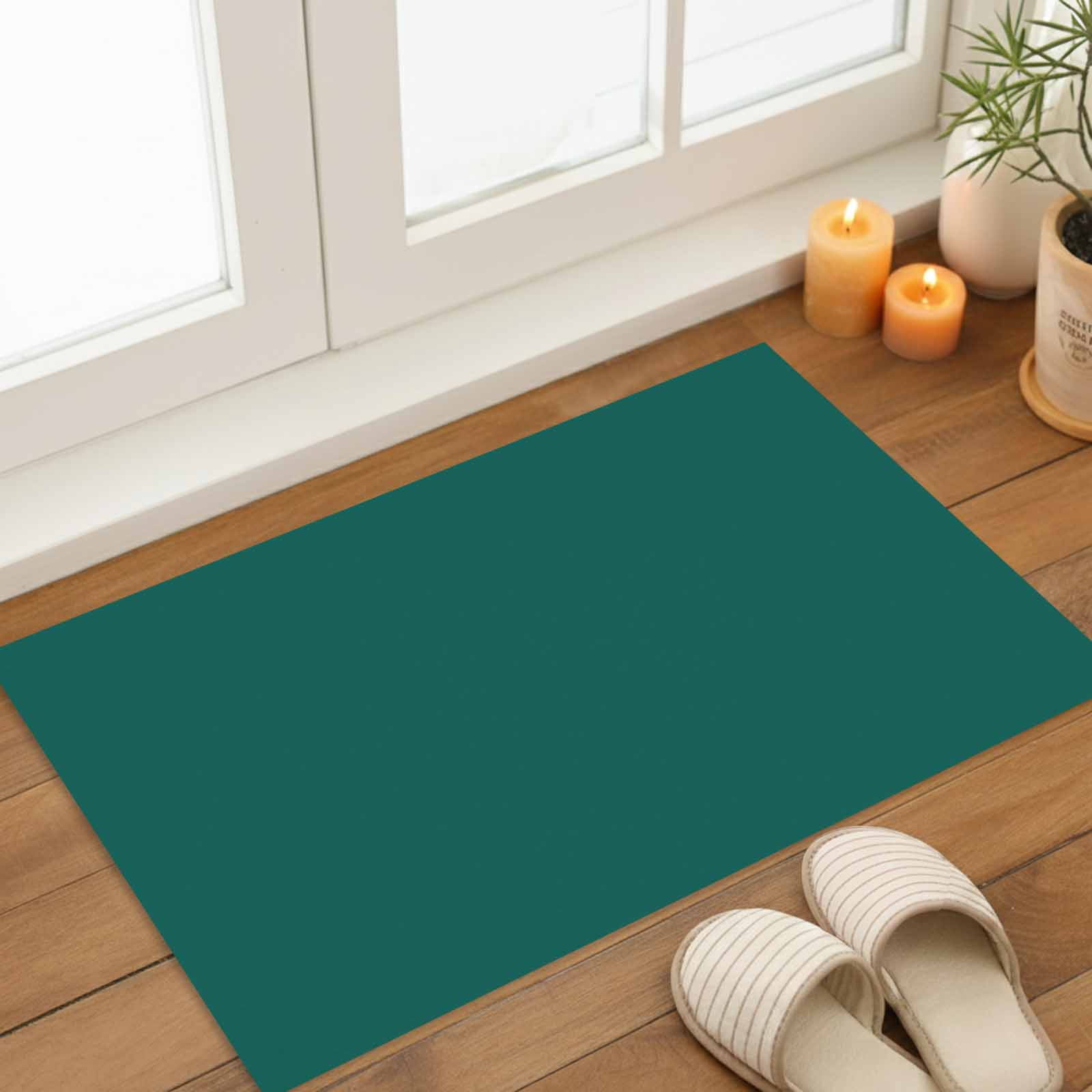 Dark Green Indoor Door Mat - 20"x31.5", Non-Slip Welcome Mat for Outdoor, Farmhouse Solid Green Color Modern Art Front Doormat for Entry, Low-Profile Doormat Entrance Rug for Kitchen/Bathroom