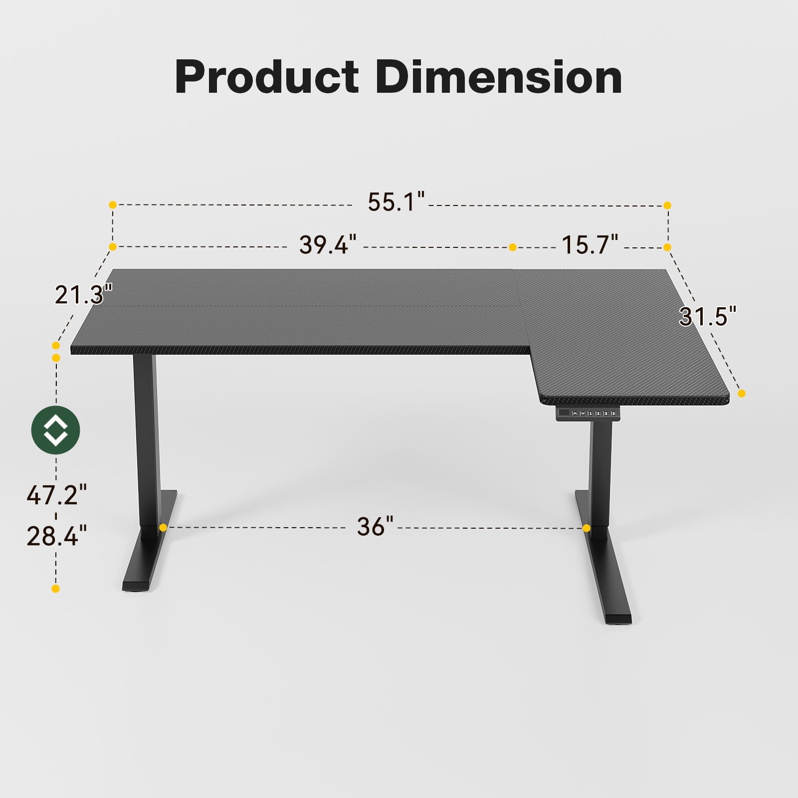 55 Inch L Shaped Standing Desk, 55 x 32 Sit Stand up Desk, Height Adjustable Computer Desk, Reversible Corner Workstation, Carbon Fiber Black