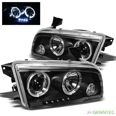 - 2006-2010 Dodge Charger Halo LED Projector Headlights Black Head Lights Lamp Pair Left+Right 2007 2008 2009