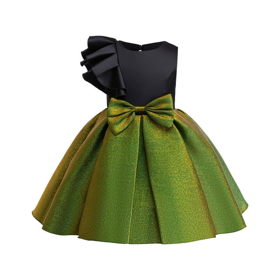 Gibobby Girls Velvet Dress Ruffled Long Sleeve Casual Spring Fall Dress Princess Christmas Party Dress Winter Outfits,Green,6-7 Y