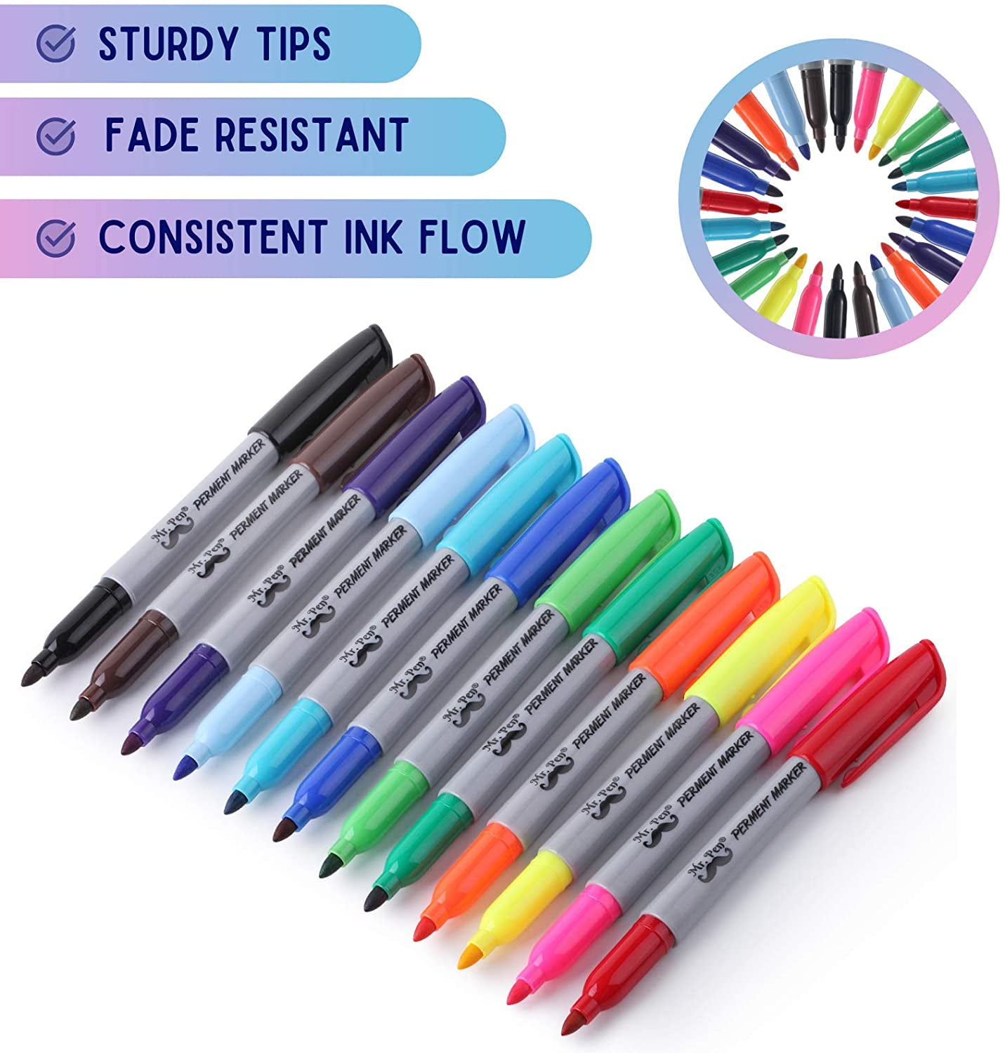 $1/mo - Finance  Basics Washable Round Tip Assorted School Marker  Pens, Pack of 24 Colors