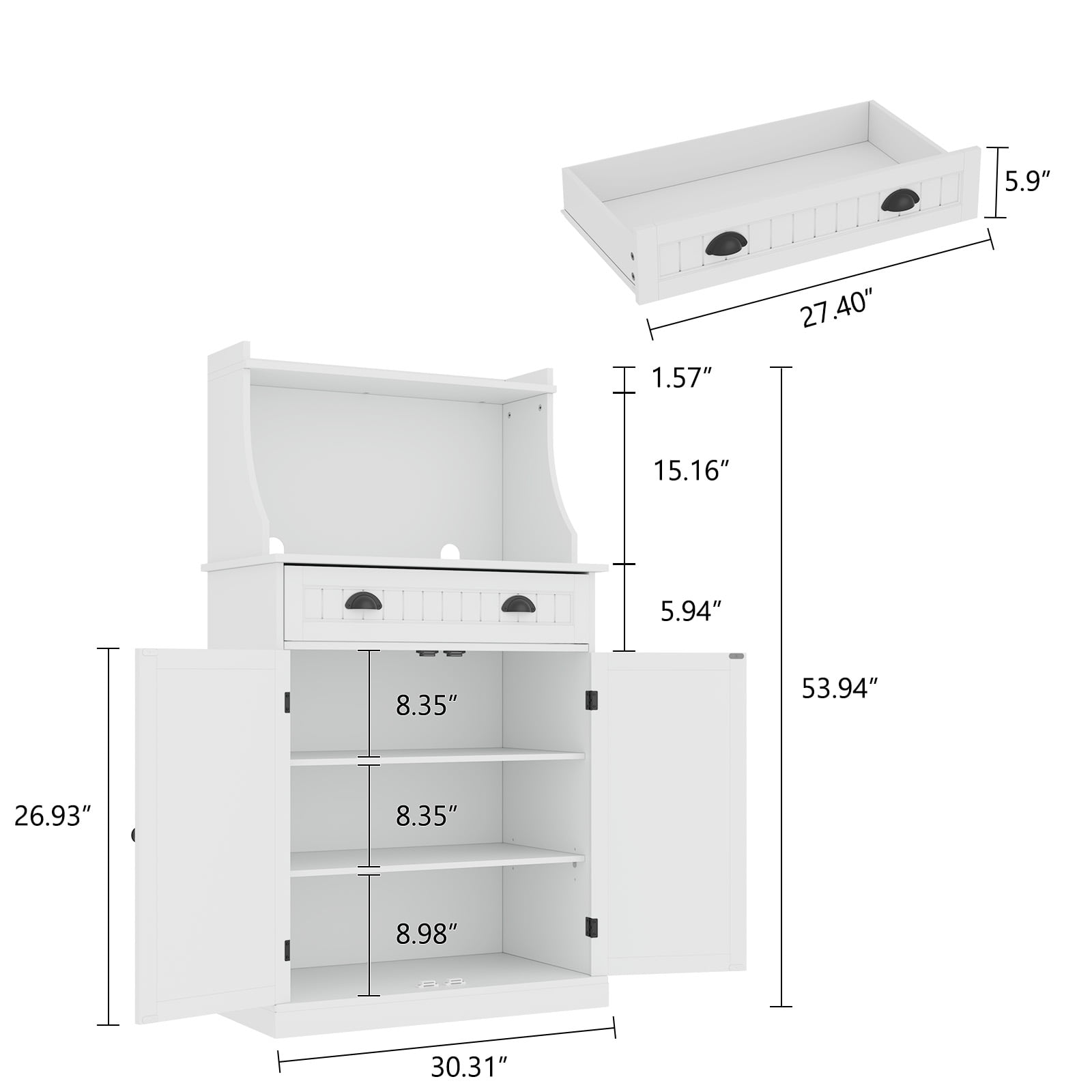 Kitchen Microwave Pantry Storage Cabinet with Drawers & Cabinets for Kitchen Organization, White