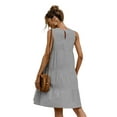 thumbnail image 2 of Nouvelle Robe Ligne A Unie pour Femmes Design Patchwork Col Rond Mode Urbaine Sans Manches Taille Mi-Haute Décontractée Ample Mini Robe, 2 of 2