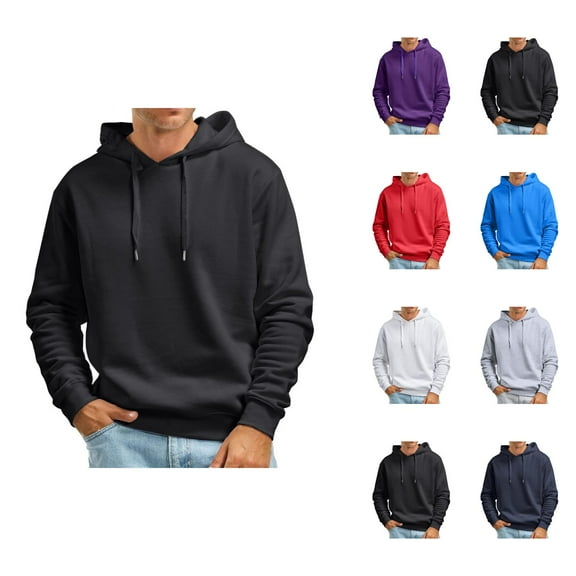 Men's Fall And Winter Casual Solid Color Hooded Sweater No Pockets Top Men Cotton Fleece Hooded Sweatshirt