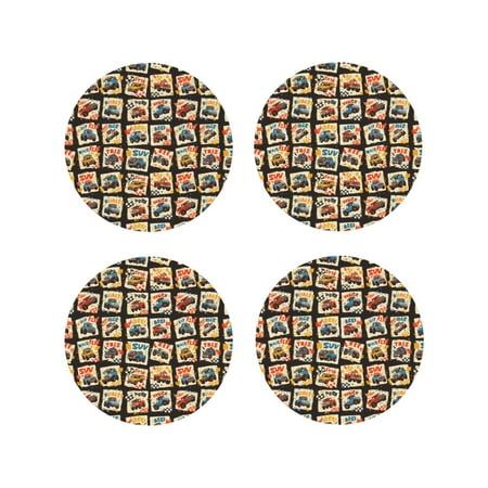 

Coasters Set of 4 - SUV colorful off road car Drink Coasters for Tabletop Protection Leather Coasters for Living Room Decor and Housewarming Gift Round Shape