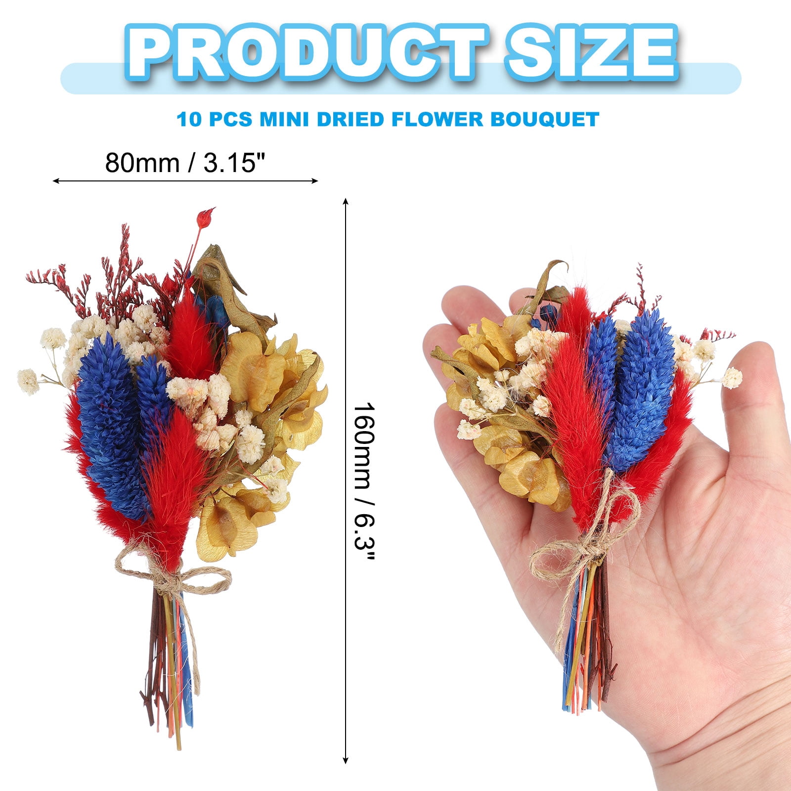 Uxcell Mini Dried Flower Bouquet, Pampas Grass Natural Wildflower Decor, Blue